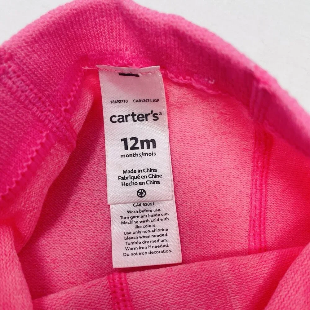 Carters Baby Girls Size 12 Months Cotton Blend Flat Knit Pull On Tights Pink 442